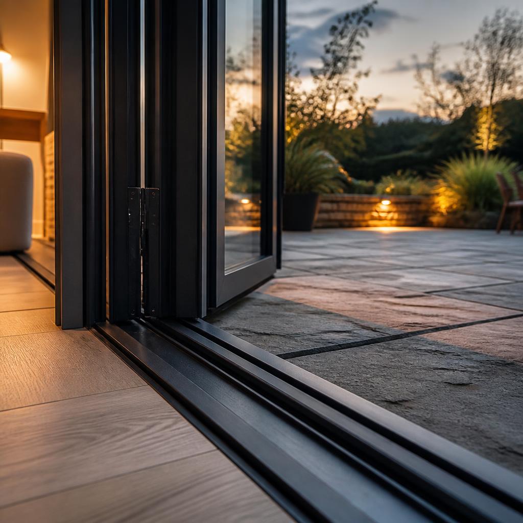 Detail of the bi-fold track meeting stone patio