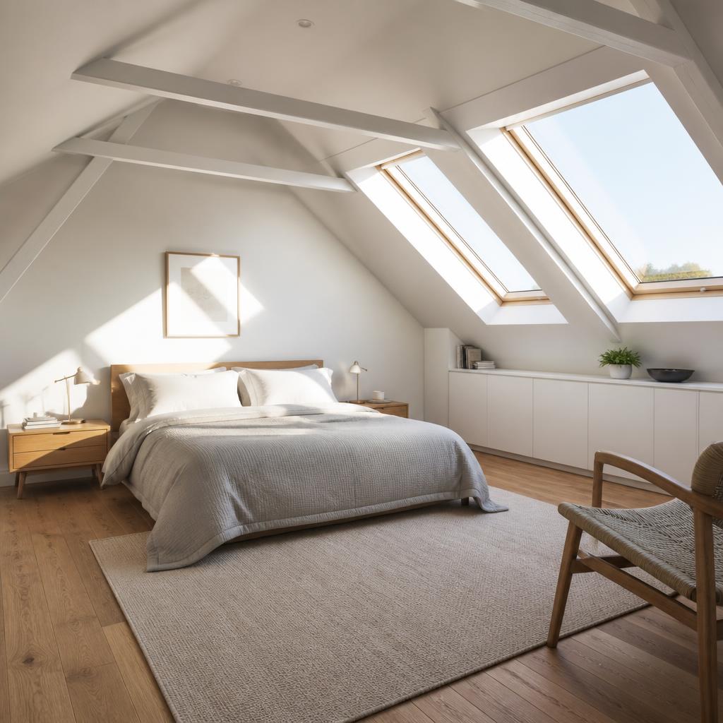 Loft master suite with skylights