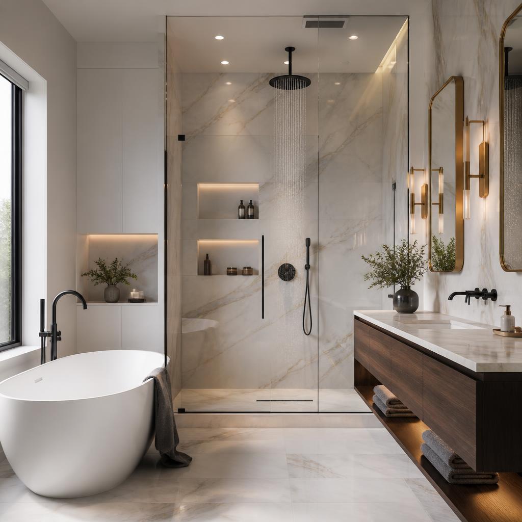Marble & brass principal bathroom