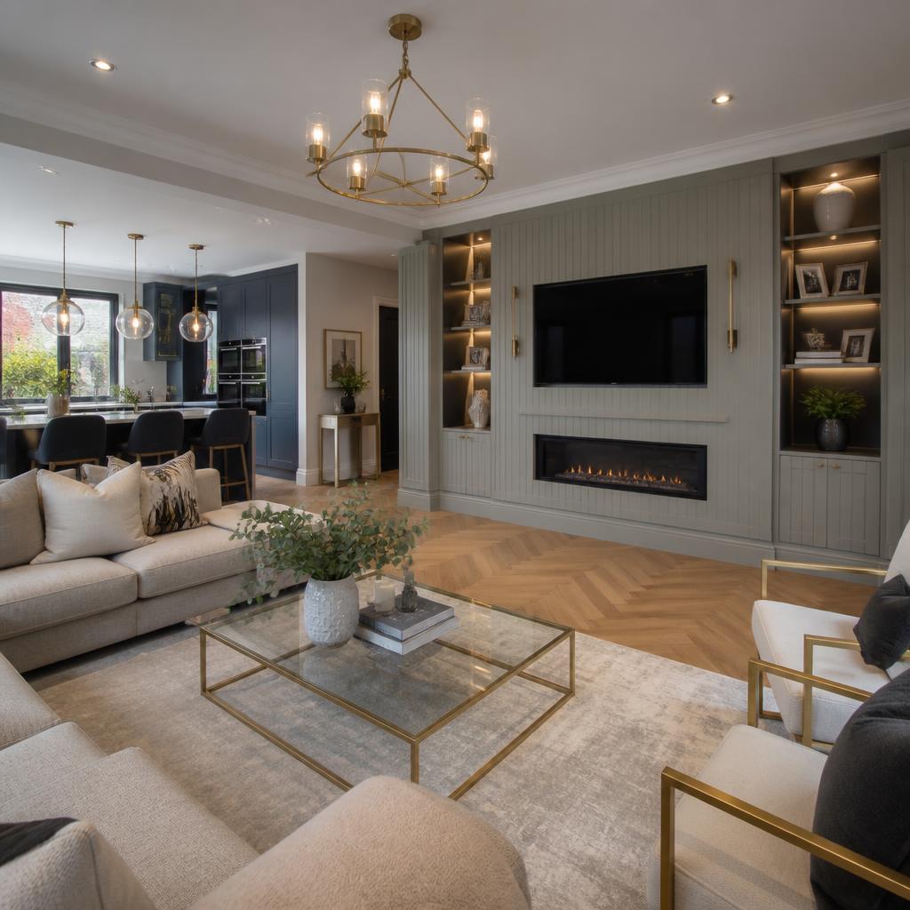 Herringbone living & media wall